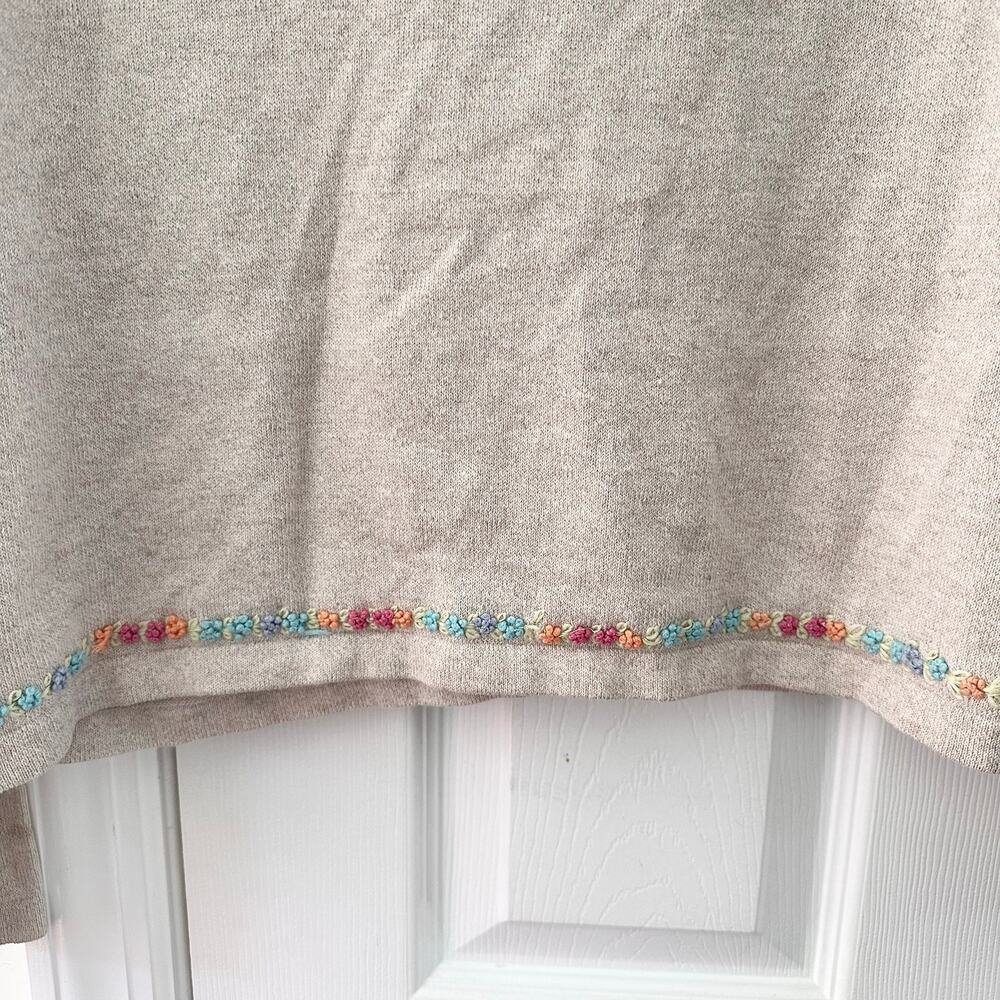 LL Bean Vintage Beige Linen Cotton Cardigan Embroidered Multi Floral Trim Large - Picture 9 of 9